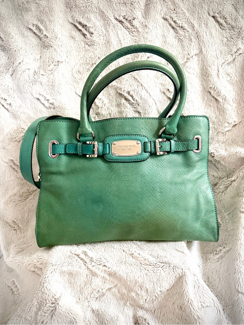 Michael Kors Green Leather Satchel with Gold Hardware